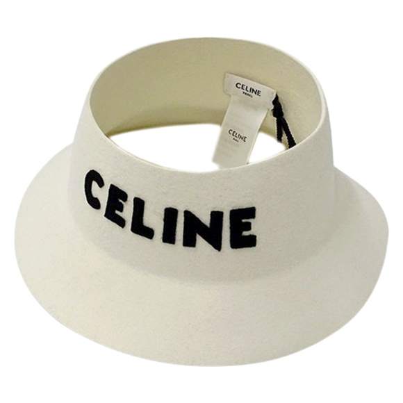 Celine Women's Crownless Hat Rabbit Hair Felt White Size M Logo